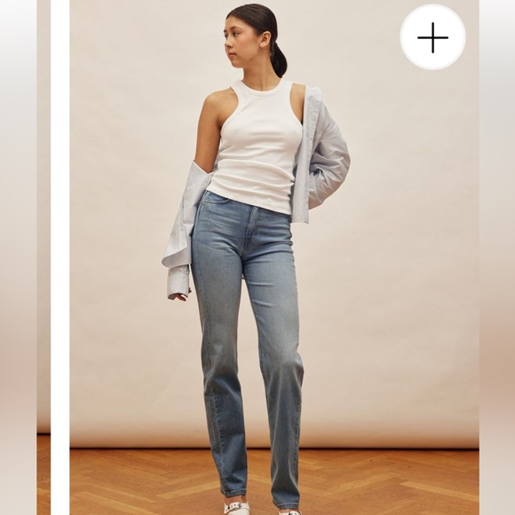 Djerf Avenue Straight Jeans Mid Blue Tall - Size 25 - Picture 3 of 11